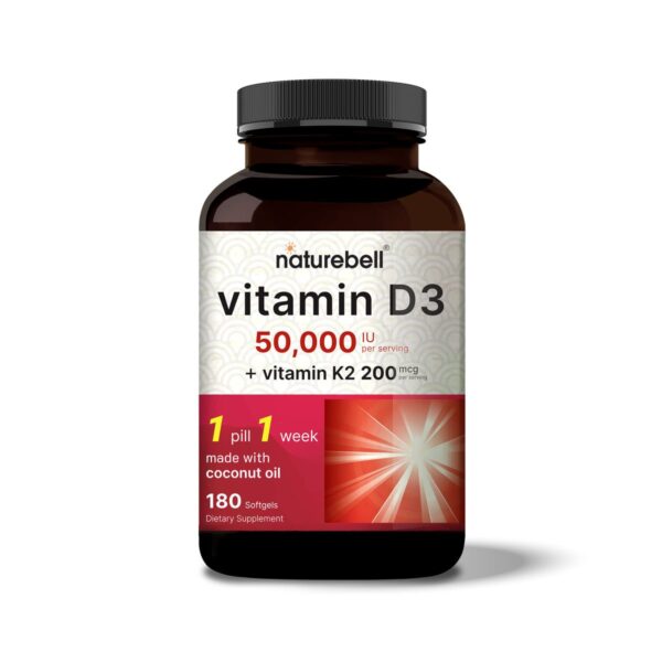 Naturebell , Vitamin D3 50,000 iu with K2 200 mcg, 180 Coconut Oil Softgels