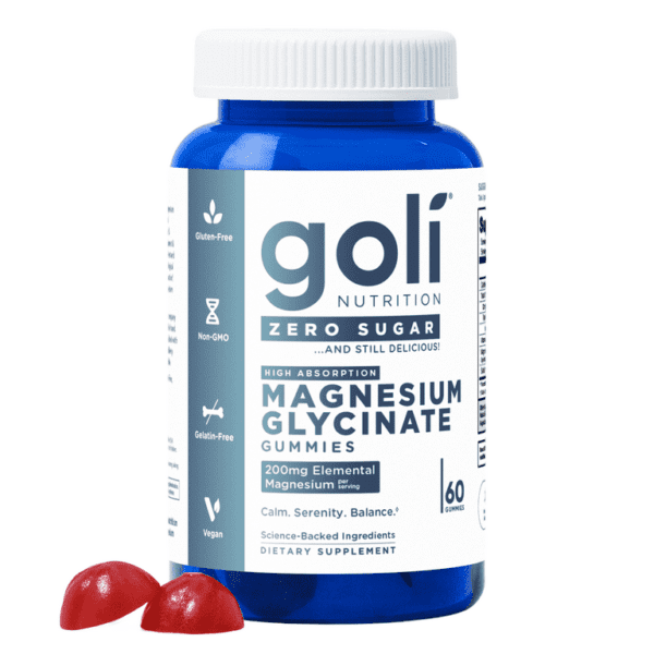 Goli Zero Sugar Magnesium glycinate Gummies with Vitamin D2 | جولي مكمل مغنيسيوم جليسينات مع فيتامين د عدد 60 علكة خالي من السكر والجلوتين الأفضل لدعم الأعصاب  والعضلات وتحسين النوم