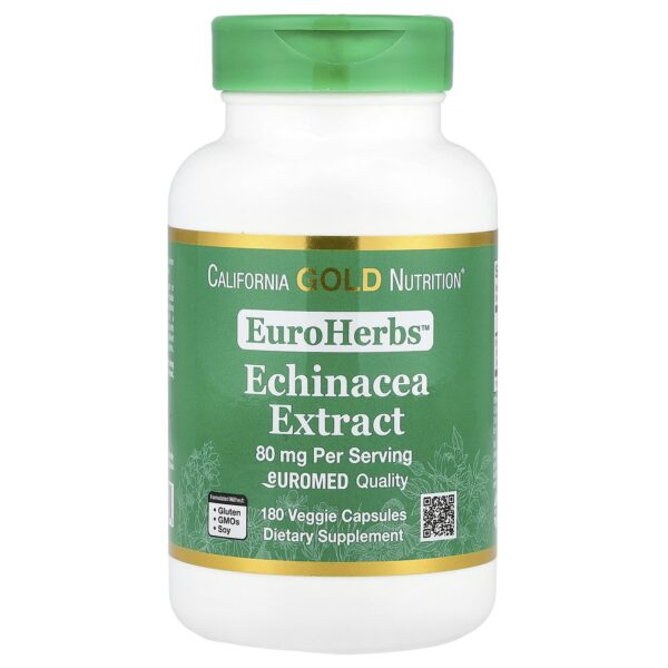 California gold nutrition, EuroHerbs™, Echinacea Herb Extract, Euromed Quality, 80 mg, 180 Veggie Capsules