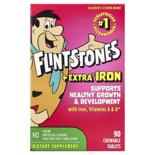Flintstones Children's Multivitamin, + Extra Iron, 90 Chewable Tablets
مكمل غذائي فلينت أستون غني بالحديد
