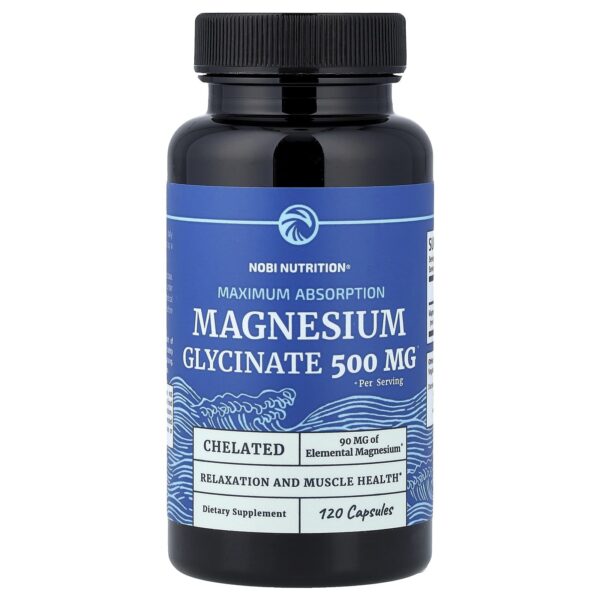 Nobi nutrition Magnesium Glycinate, Maximum Absorption, 120 Capsules (250 mg per Capsule)