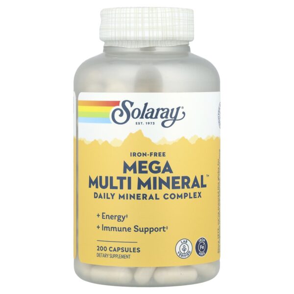 solaray, Mega Multi Mineral، خالي من الحديد، 200 كبسولة