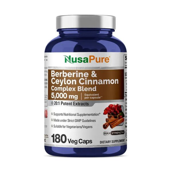 NusaPure Berberine with Ceylon Cinnamon 20:1 Extract, 250 mg Equivalent to 5000mg 180 Veggie Capsules