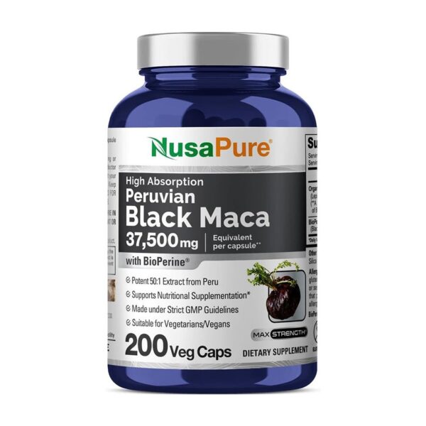 NusaPure Peruvian Black Maca Root Extract 50:1
جذر الماكا الأسود 37,500 ملغ لكل كبسولة 200