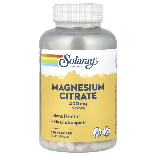Solaray Magnesium Citrate 180 C 
سترات المغنيسيوم، 400 ملجم، 180 كبسولة نباتية (133 ملجم لكل كبسولة)