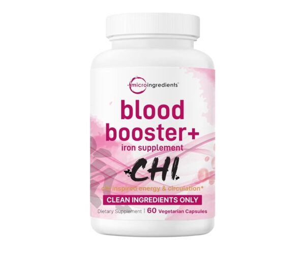Micro Ingredients Blood Booster+ Iron Supplement, 60 Veggie Capsules | 14-in-1 Iron Bisglycinate with Folate, Vitamins B, C | Gentle Formula Without Side Effects | Red Blood Cell & Anemia Support
