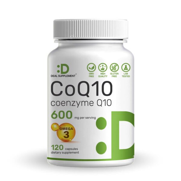 Deal supplements, CoQ10 600mg, 120 Capsules – with Omega 3 Fatty Acid 100mg