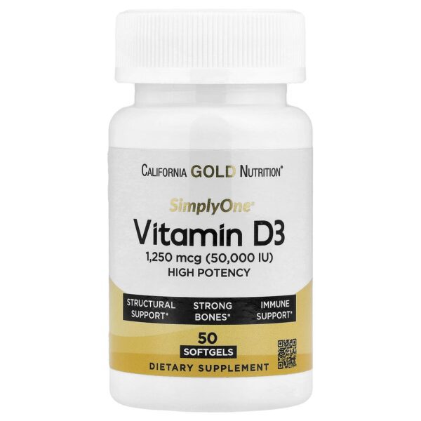 California Gold Nutrition , SimplyOne®, Vitamin D3, 1,250 mcg (50,000 IU), 50 Softgels