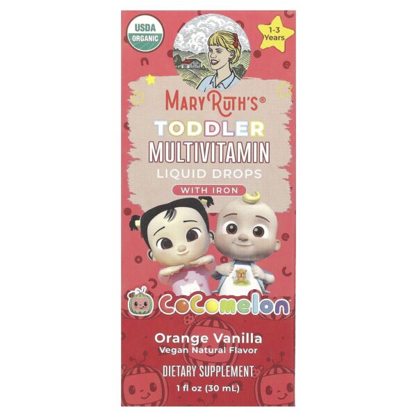 MaryRuth's , Cocomelon, Toddler Multivitamin, Liquid Drops With Iron, 1 - 3 Years, Orange Vanilla, 1 fl oz (30 ml)