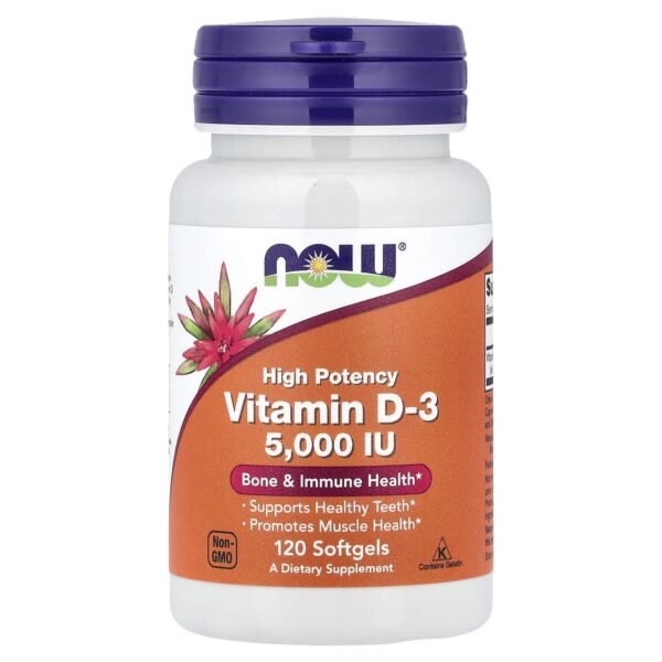 NOW Foods , Vitamin D-3, High Potency, 125 mcg (5,000 IU), 120 Softgels