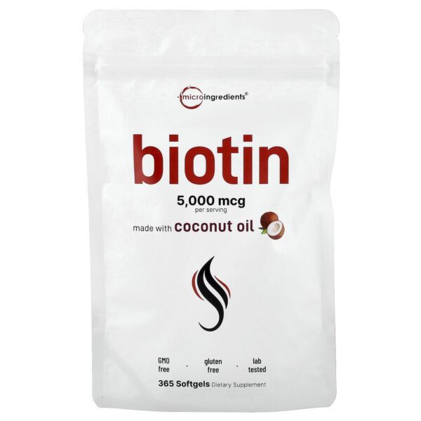 Micro Ingredients , Biotin, 5,000 mcg, 365 Softgels