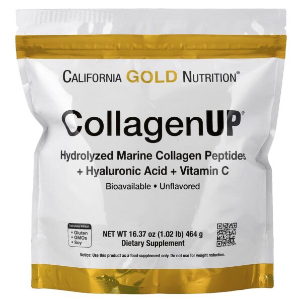 California Gold Nutrition , CollagenUP®, Hydrolyzed Marine Collagen Peptides with Hyaluronic Acid and Vitamin C, Unflavored, 1.02 lb (464 g)