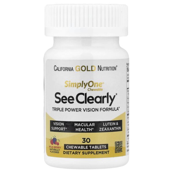 California Gold Nutrition , SimplyOne®, See Clearly, Triple Power Vision Formula with Lutein, Zeaxanthin, Vitamins, Minerals and Botanical Extracts, Wild Berry , 30 Chewable Tablets