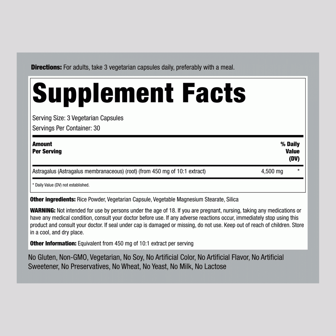 بايبنج روك Astragalus Root مستخلص 4500 مجم | PipingRock Astragalus Root Extract 4500 mg