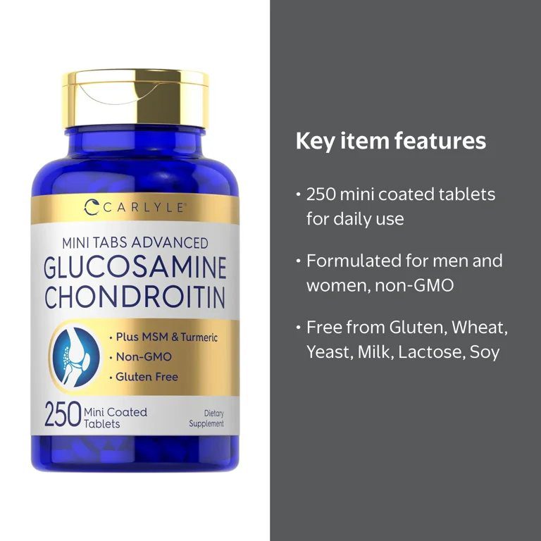 جلوكوزامين كوندرويتين MSM Turmeric — 250 Mini قرص — للرجال و Women — by كارلايل | Glucosamine Chondroitin MSM Turmeric