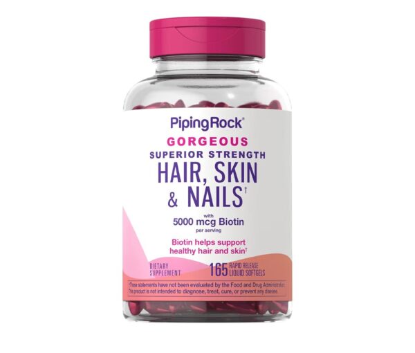 Piping Rock Hair Skin and Nails Vitamins | 165 Softgels
5000 mcg of Biotin Extra Strength | with Argan and Coconut Oil | Non-GMO, Gluten Free Supplement