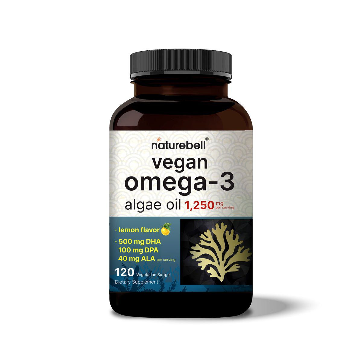 ناتشر بيل، نباتي أوميجا 3 Algae Oil مكمل غذائي 1، 250 مجم لكل حصة 120 Veggie سوفت جيل | Naturebell، Vegan Omega 3 Algae Oil Supplement 1، 250 mg Per Serving 120 Veggie Softgels