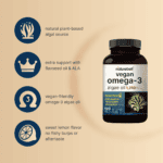 ⁦Naturebell, Vegan Omega 3 Algae Oil Supplement 1,250 mg Per Serving 120 Veggie Softgels⁩ - الصورة ⁦4⁩