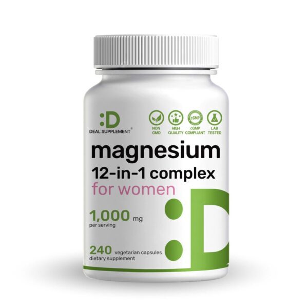 Deal supplements, Magnesium 12-in-1 Complex for Women 1000mg, 240 Vegetarian Capsules