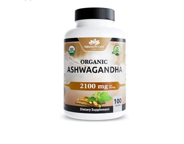 NaturaLife Labs Organic Ashwagandha 2,100 mg - 100 Vegan Capsules Pure Organic Ashwagandha Powder and Root Extract - Stress Relief, Mood Enhancer, Immune & Thyroid Support