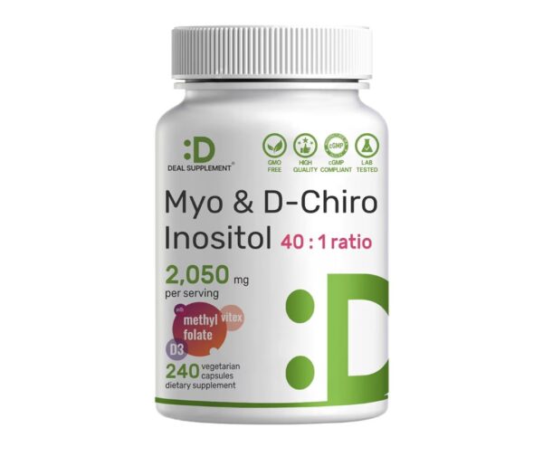 DEAL SUPPLEMENT , Myo-Inositol & D-Chiro Inositol Supplement for Women (40:1) | 2,050mg Per Serving | 240 Veggie Capsules | with Folate, Vitamin D3 & Vitex | Hormonal Balance & Cycle Support | Non-GMO