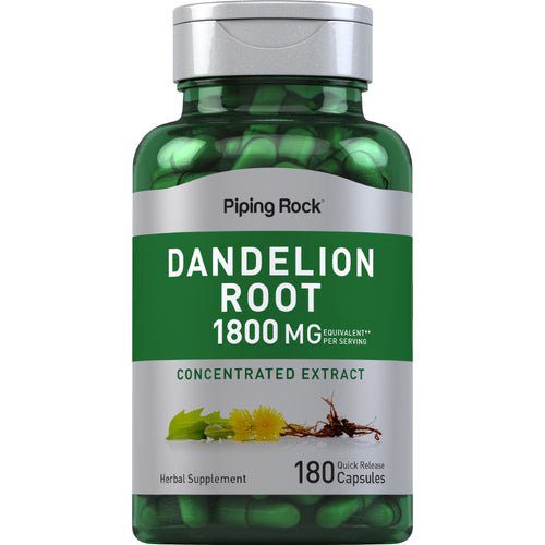 بايبنج روك، Dandelion Root، 1800 مجم (لكل حصة)، 180 كبسولة سريعة الإطلاق | Pipingrock، Dandelion Root، 1800 mg (per serving)، 180 Quick Release Capsules