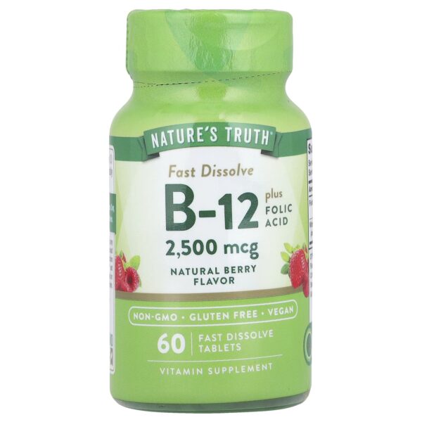 Nature's Truth , Vitamin B-12 plus Folic Acid, Natural Berry, 2,500 mcg, 60 Fast Dissolve Tablets