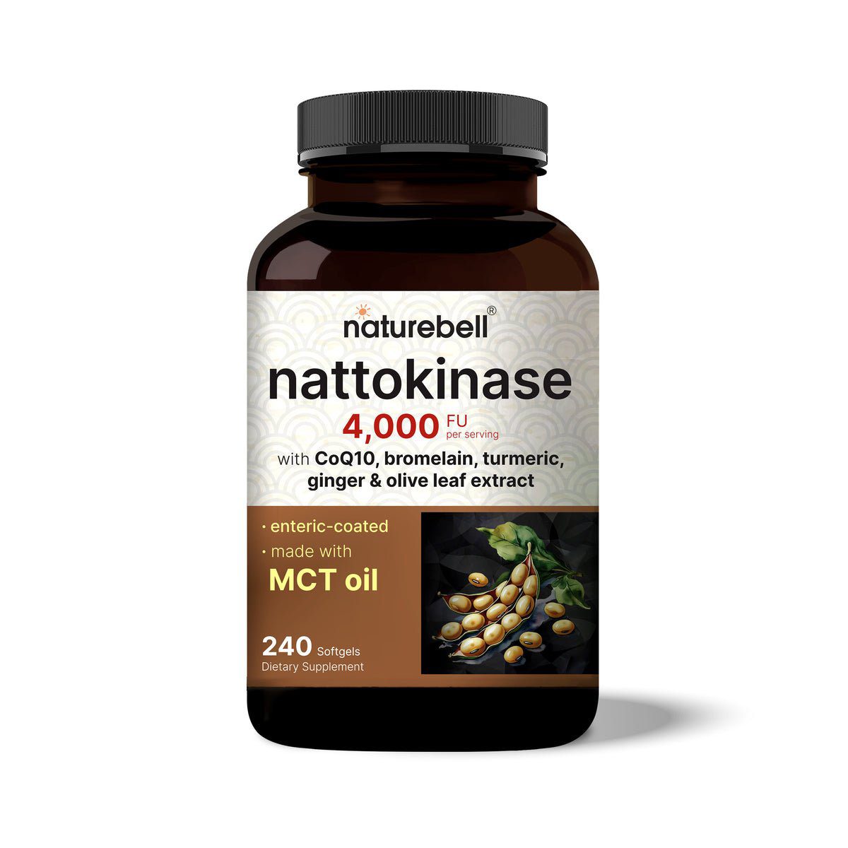 2026/09/1000955421.jpg Naturebell Nattokinase 4000FU Complex with MCT Oil, 240 Softgels - الصورة 1