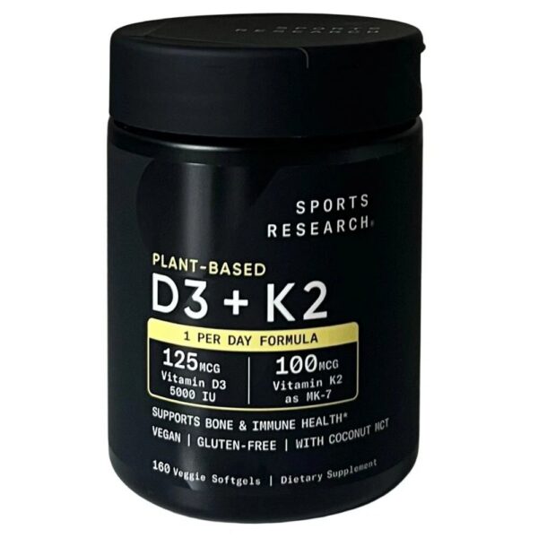 Sports Research Plant Based Vitamin D3 + K2, 160 Veggie Softgels