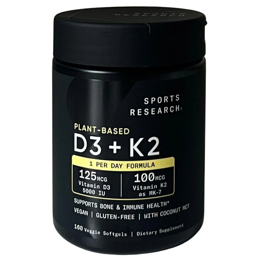 2026/09/1000957664.jpg Sports Research Plant Based Vitamin D3 + K2, 160 Veggie Softgels - الصورة 1
