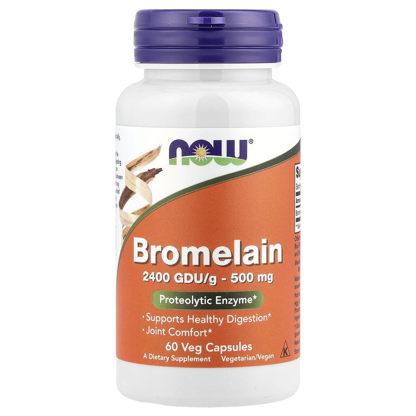 2026/09/1000962202.jpg NOW Foods , Bromelain, 500 mg, 60 Veg Capsules - الصورة 1