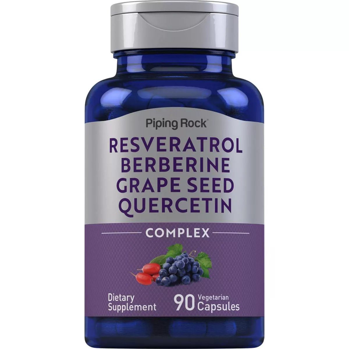 2026/10/1000976071.jpg Piping Rock Resveratrol Berberine Grape Seed & Quercetin Complex | 90 Vegetarian Capsules - الصورة 1