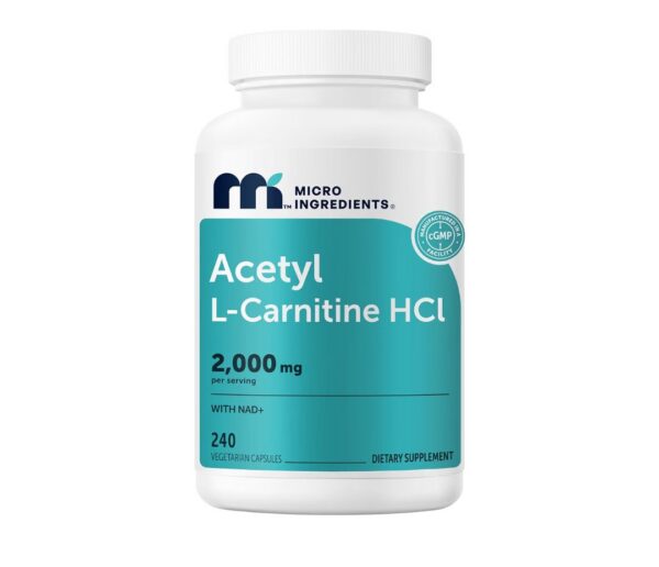 Micro ingredient, Acetyl L-Carnitine HCl (ALCAR) 2000 mg Per Serving, 240 Veggie Capsules
2-in-1 ALCAR Supplement with NAD+ | Brain Function & Cellular Energy Support* | Non-GMO, Gluten Free, cGMP Manufactured